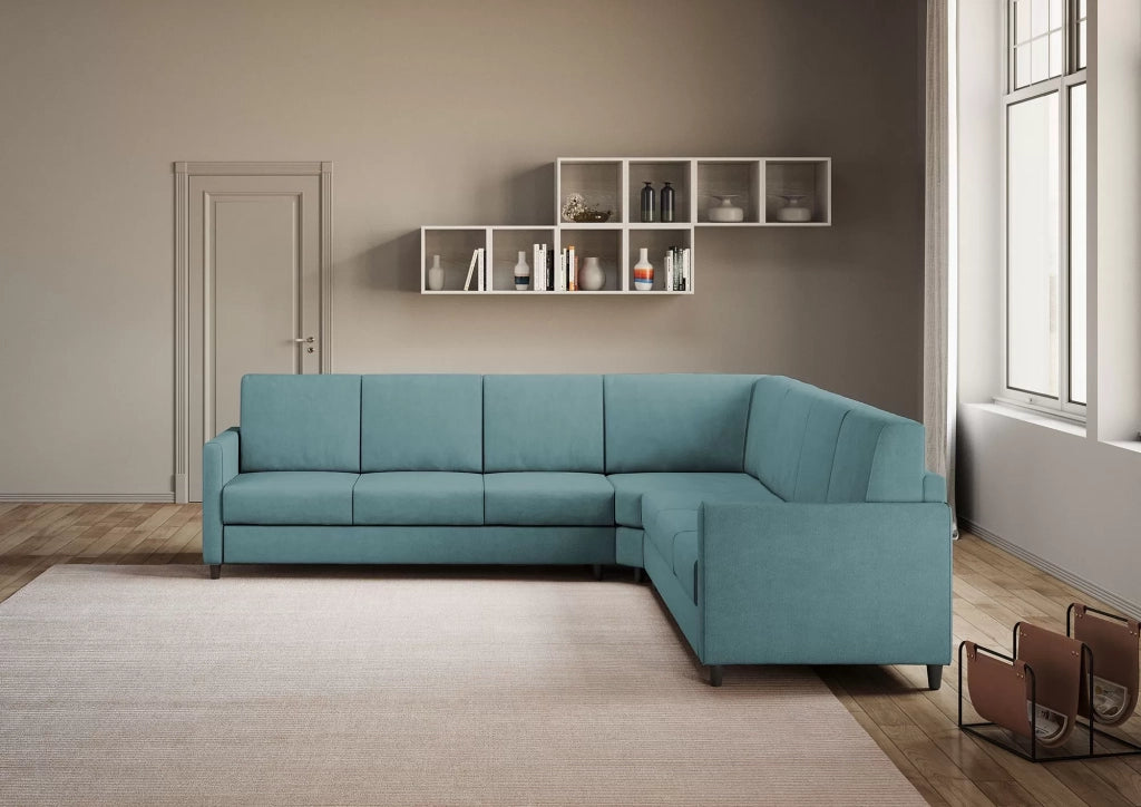 Divano karay 3 posti  (tre sedute da 60cm) + angolo + divano 3 posti (tre sedute da 60cm) misure esterne l.281x281 | petrolio - Mobili 2G
