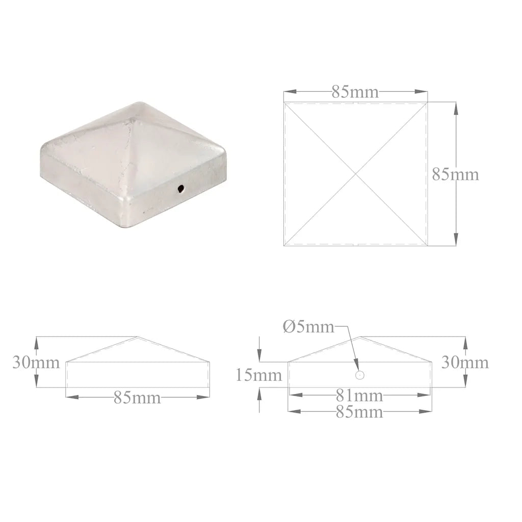 Tappi per Pali a Piramide 6 pz in Metallo Zincato 81x81 mm 145490
