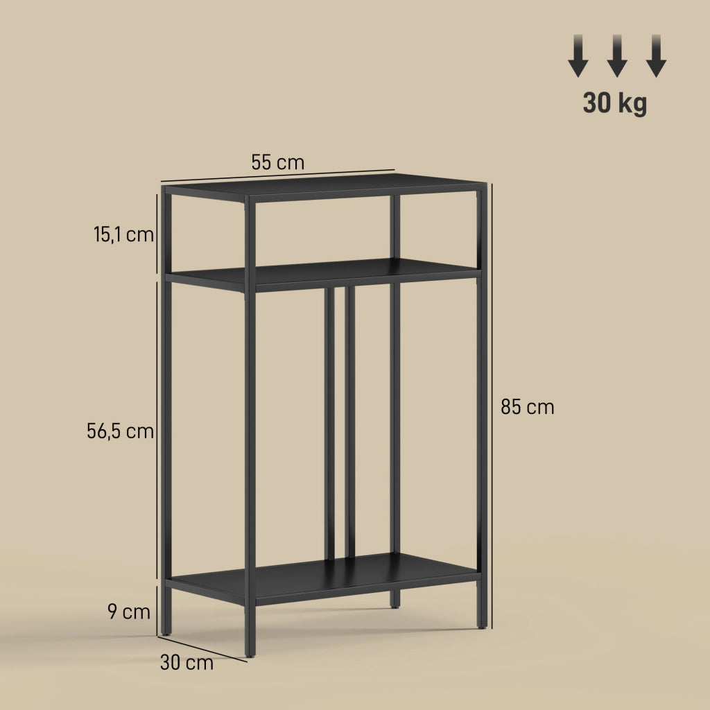 Tavolino Consolle Ingresso 3 Ripiani Stretto ¨C zephmum ¨C 55 cm Nero