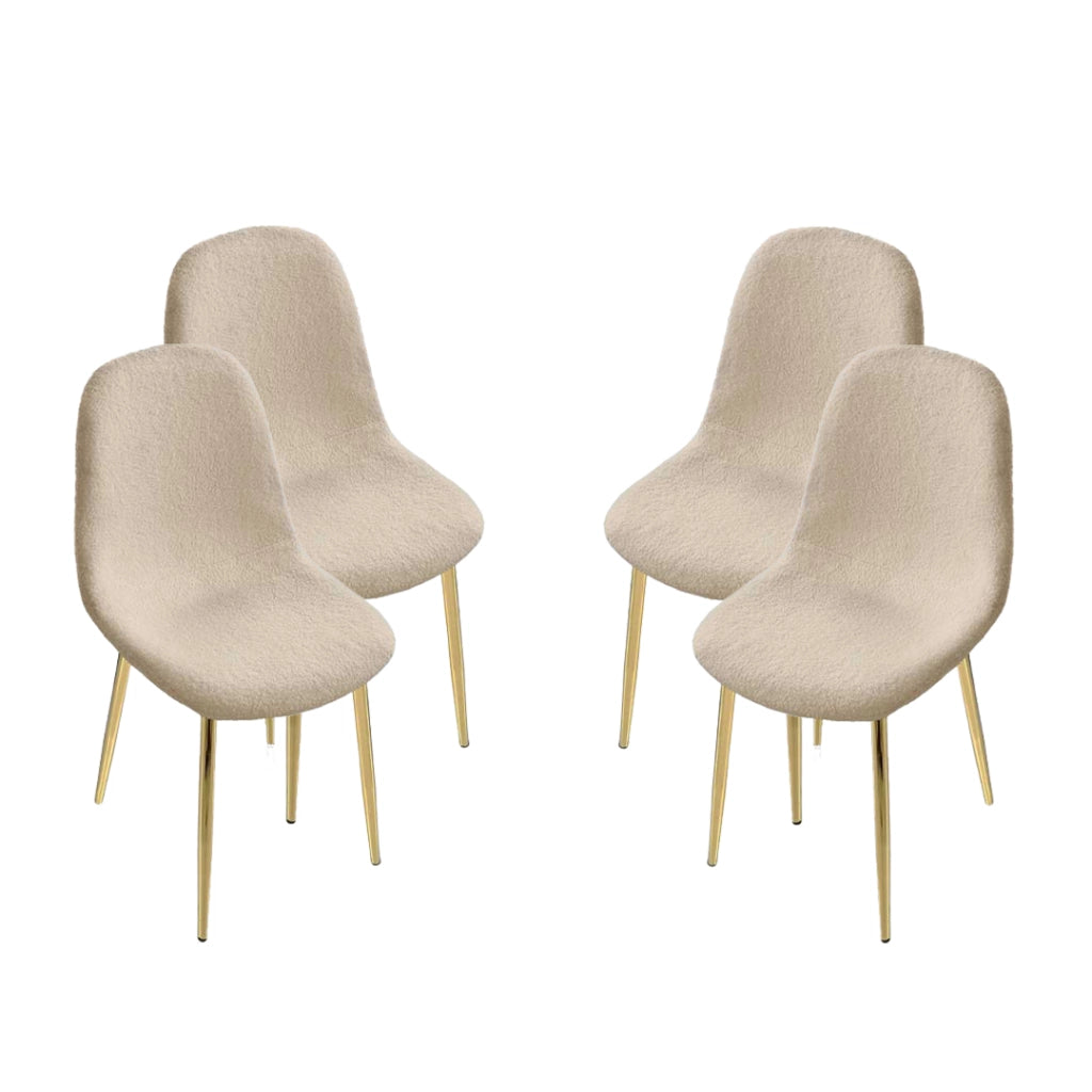 SET 4 SEDIE IMBOTTITE TEDDY IN TESSUTO BEIGE CON GAMBE ORO 44X48X88 CM