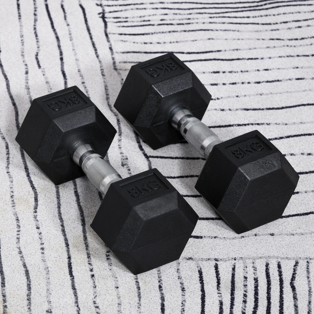 Set di manubri esagonale in ghisa ¨C zephmum ¨C griglia antiscivolo, 2x8 kg