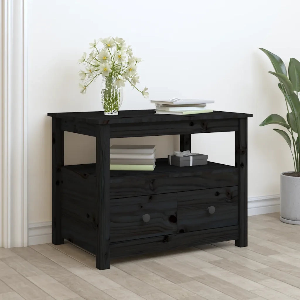 Tavolino da Salotto-Tavolino da soggiorno-Tavolo Nero 71x49x55cm in Legno Massello di Pino 200700