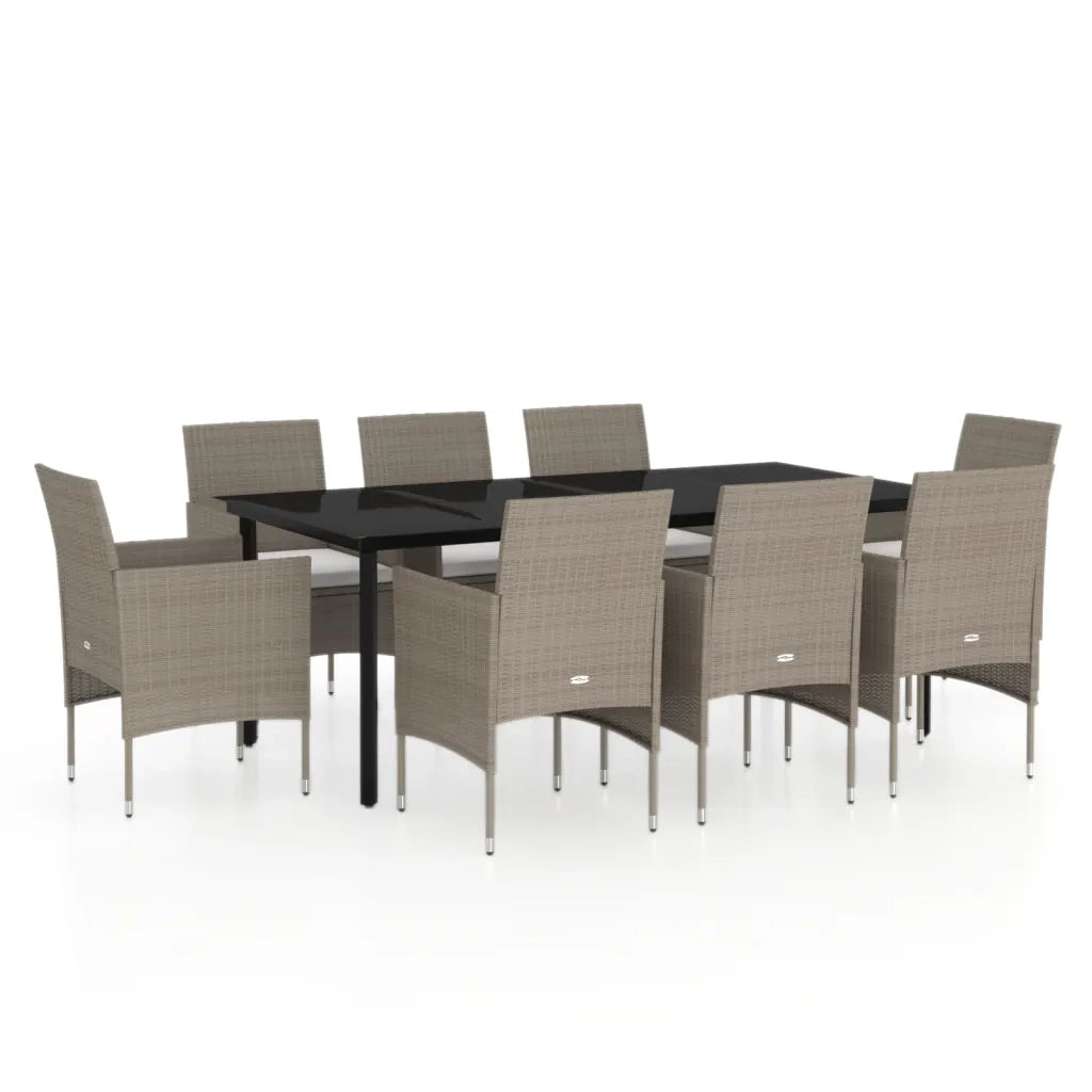Set da Pranzo per Giardino 9 pz con Cuscini Beige e Nero cod mxl 40752