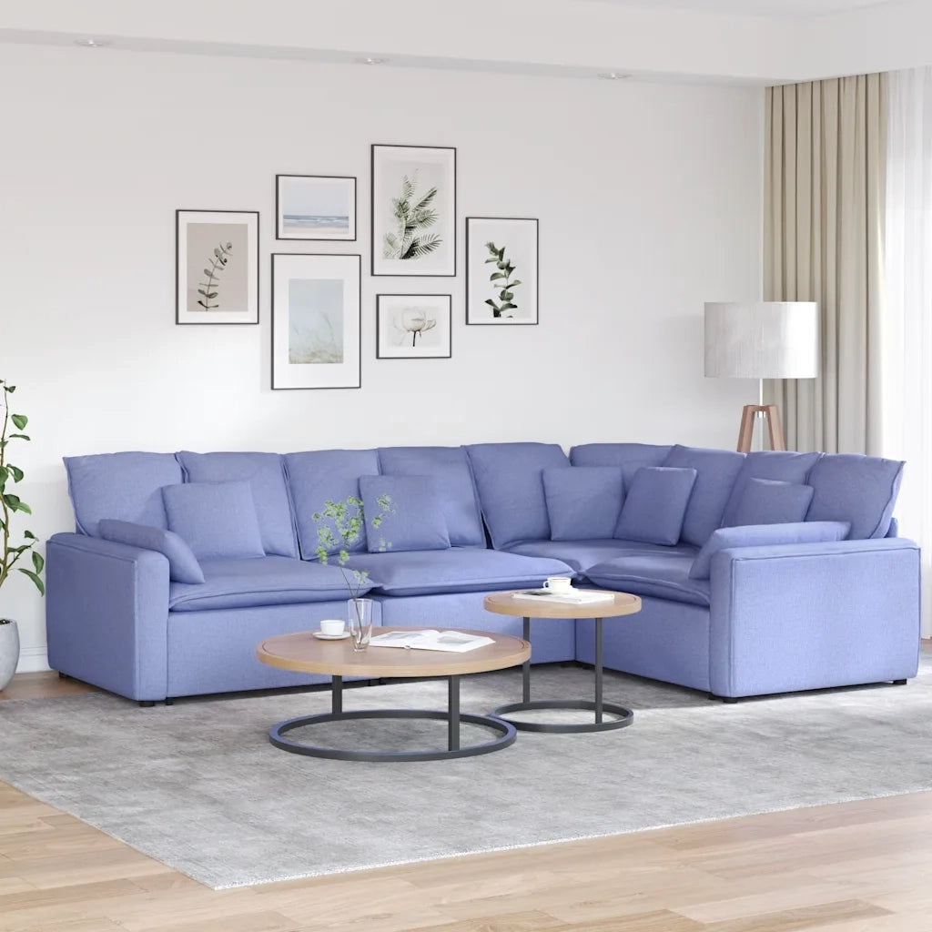 Divano Modulare con Cuscini in Tessuto Jeans Blu