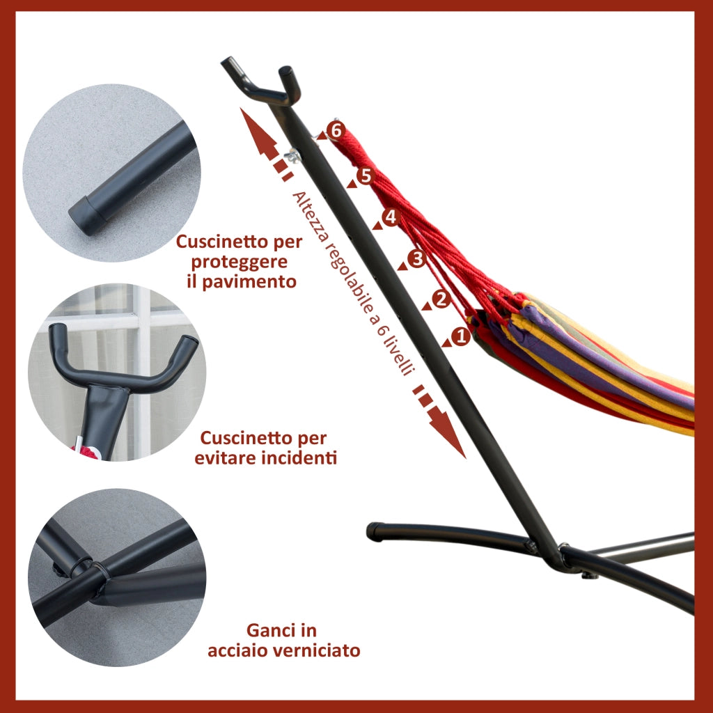 Amaca da Giardino Autoportante ¨C zephmum ¨C Acciaio, Cotone Multicolor, Custodia Inclusa