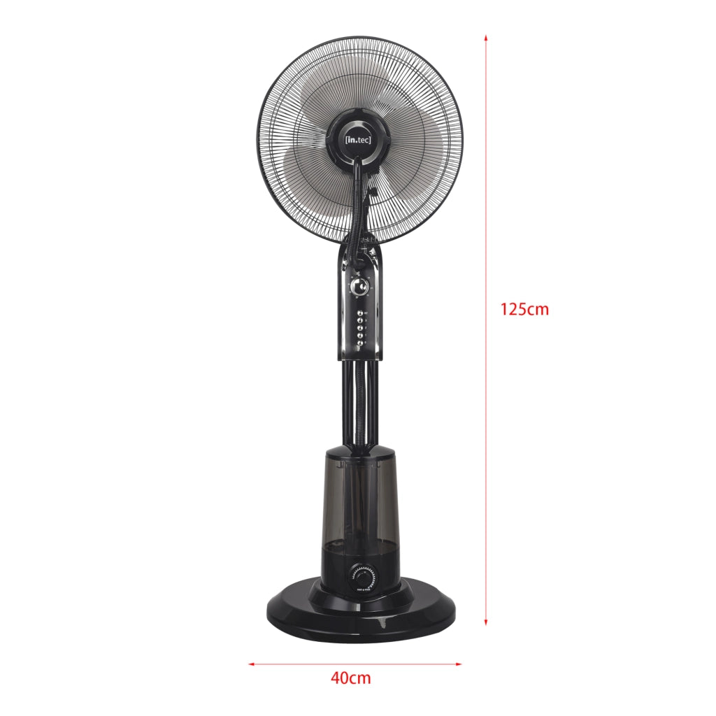 Ventilatore a Piantana con Nebulizzatore Regolabile - 3 Velocitá, Modalitá Oscillazione, Testa Inclinabile - Motore 75W Timer a 60 min. - Nero