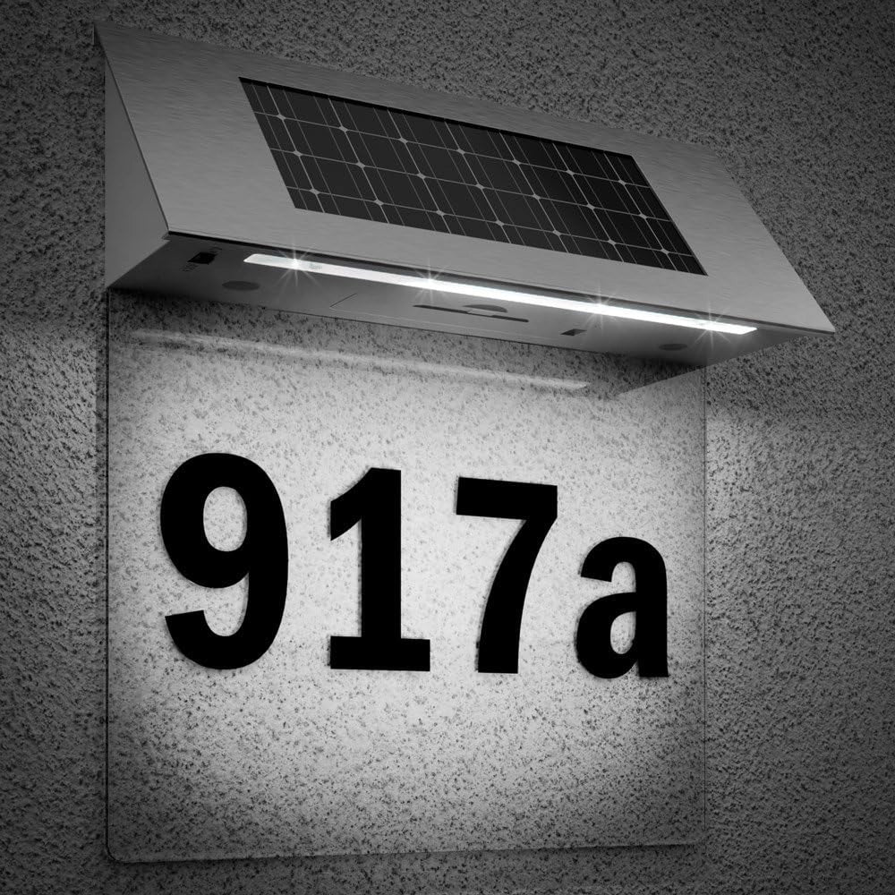 Deuba Numero Civico Solare Illuminato 4 LED Acciaio Inox Led Sensore Crepuscolare Numeri Casa