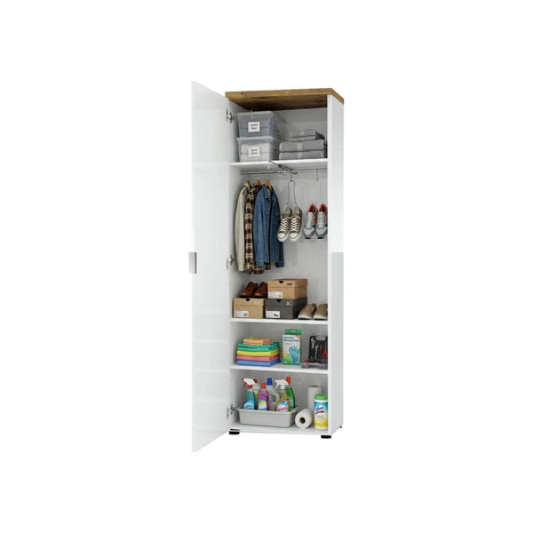 Tani, Armadio Multiuso 1 Anta Appendiabiti Made in Italy, 60x190h cm Bianco Lucido
