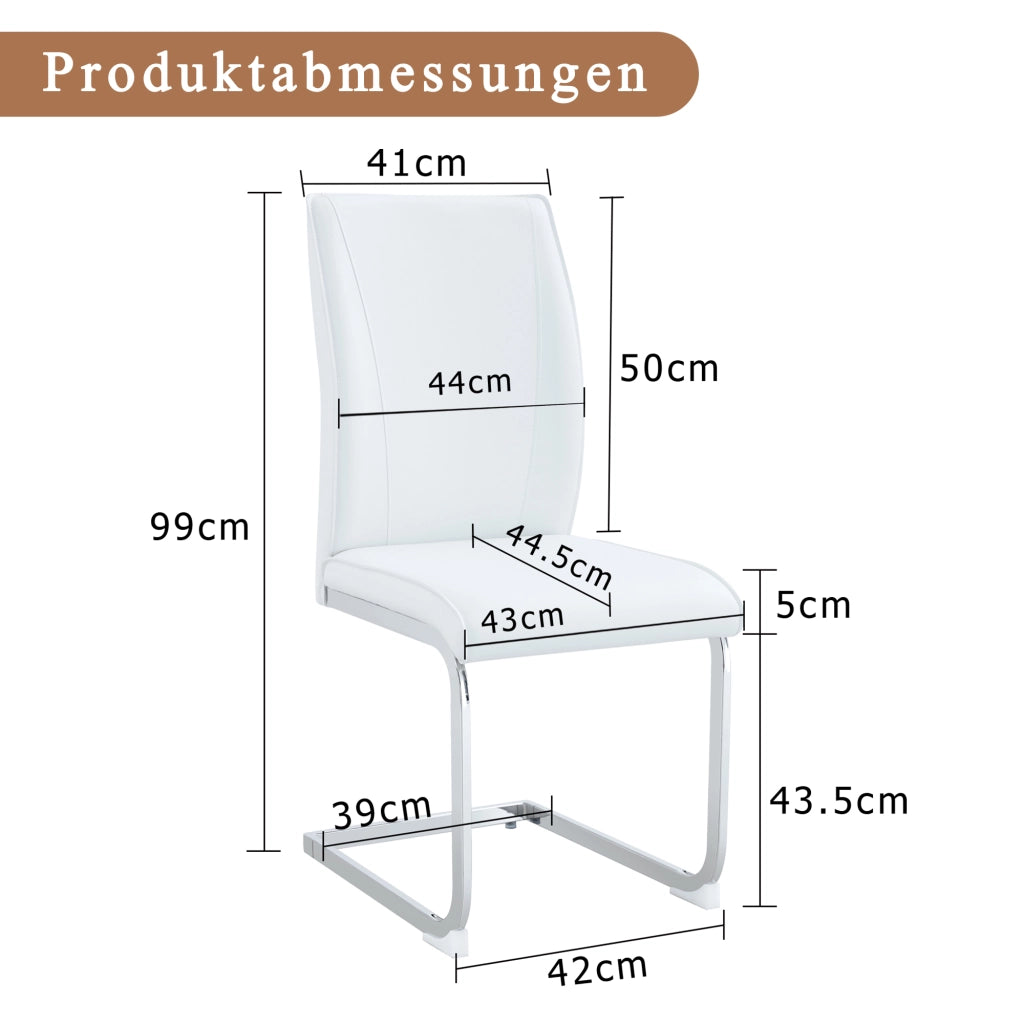 Sedia da pranzo con Schienale Ergonomico e Piedini Antiscivolo in Metallo e PU Bianco Argento