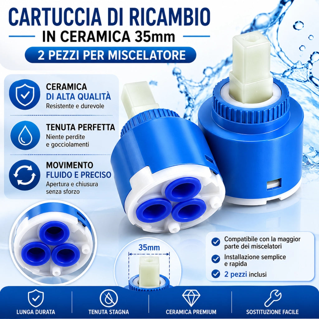 2 Cartucce Cartuccia Per Miscelatore Rubinetto Monocomando Diametro 35mm 52985