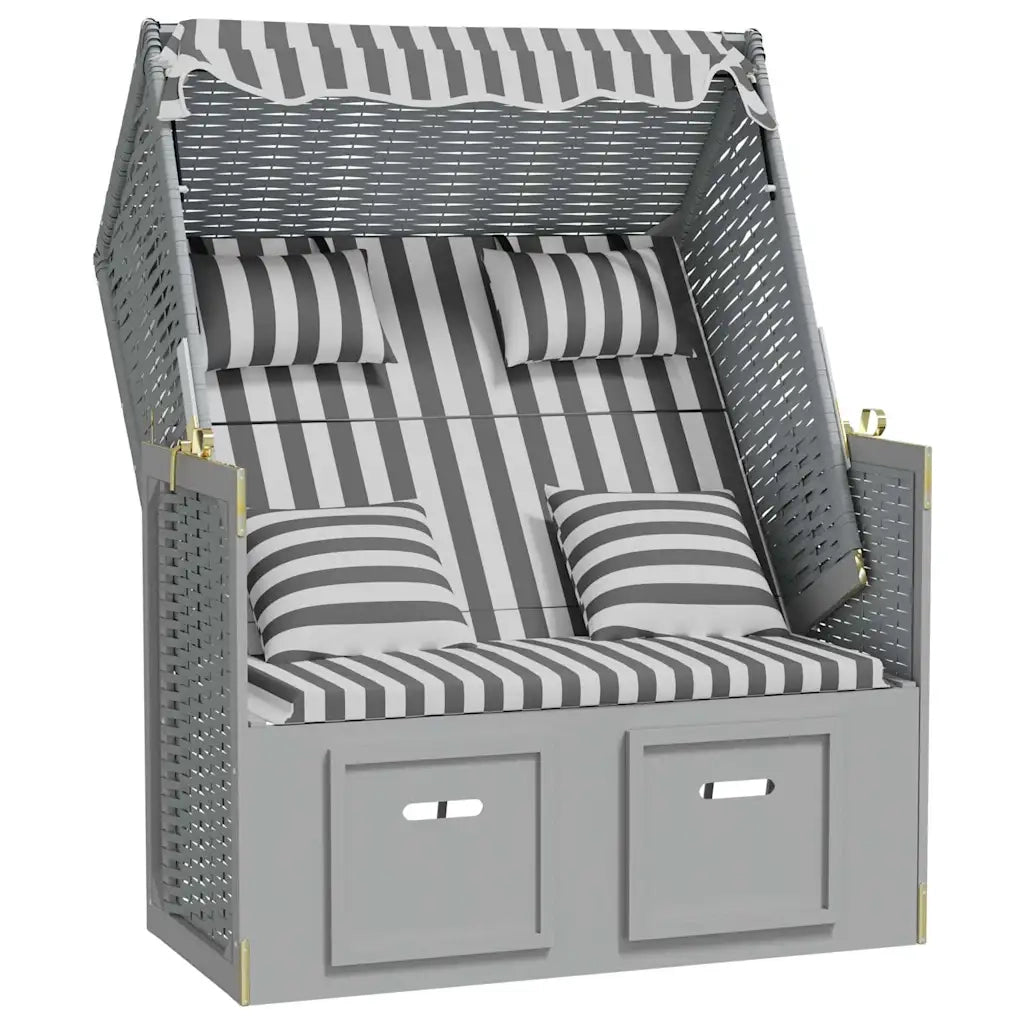 Strandkorb Cuscini Polyrattan e Legno Massello Grigio e Bianco CFW8075382