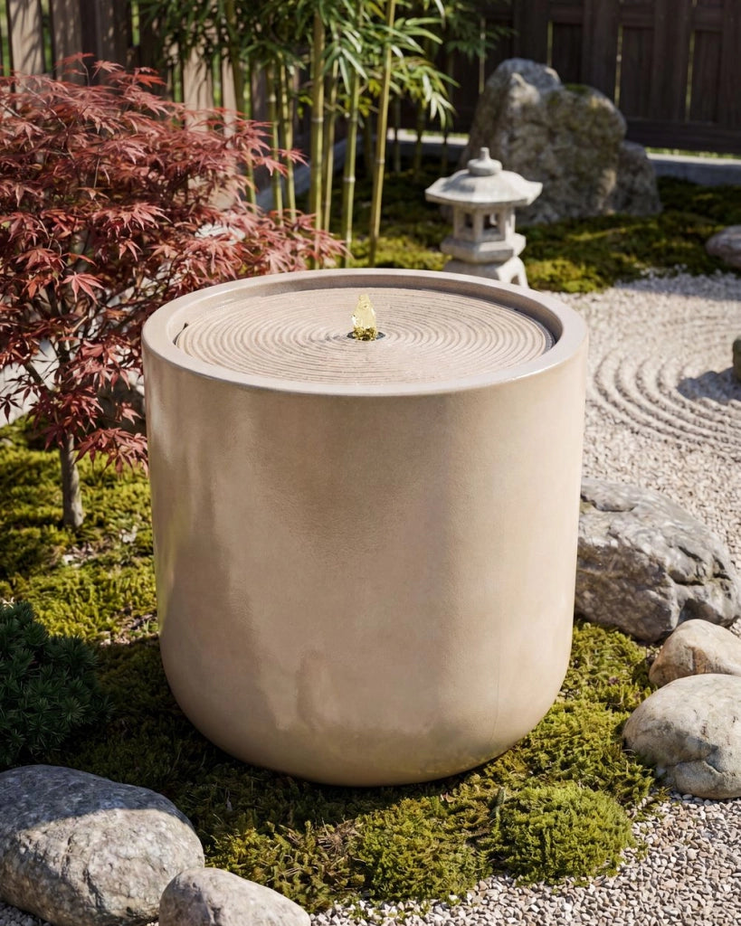 Fontana da Giardino con Illuminazione LED Funzionamento Elettrico in Resina Beige Design Moderno