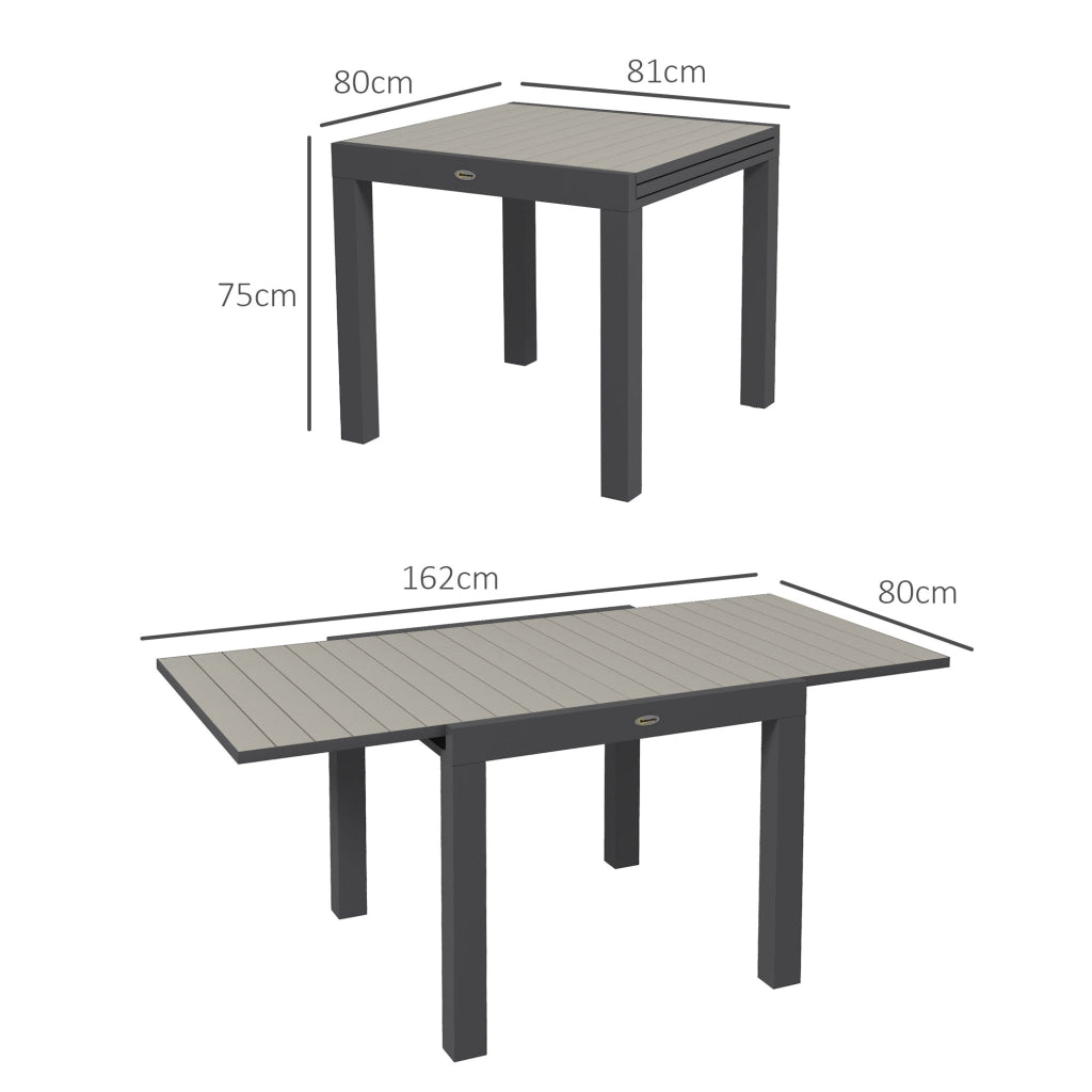 Tavolo da Giardino Allungabile per 4-6 Persone con Piano a Doghe, in Alluminio, 81/162x80x75 cm, Grigio