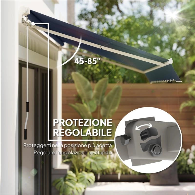TENDA DA SOLE PER ESTERNO A BRACCI AVVOLGIBILE CON APERTURA A MANOVELLA, 360X250 CM, GRIGIO