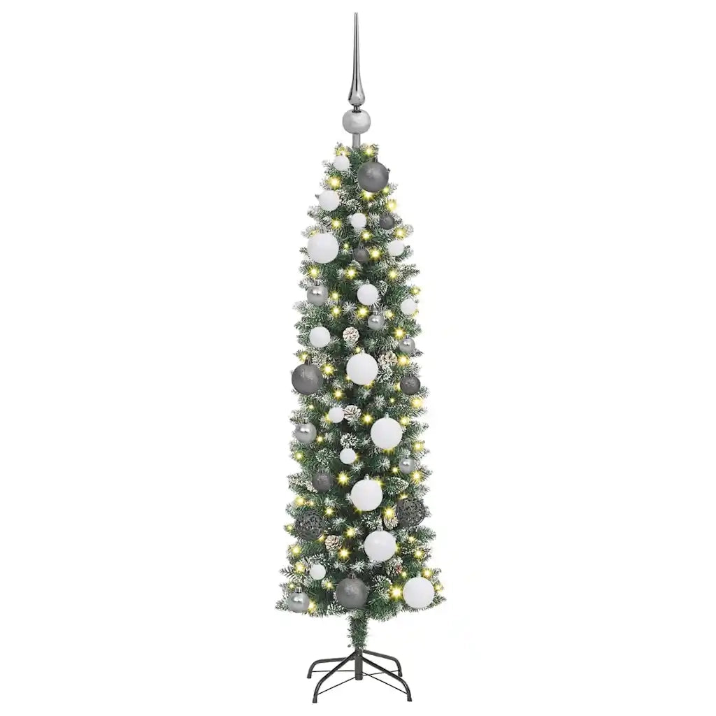 Albero di Natale Artificiale Sottile Verde e Bianco 120 cm 3395268