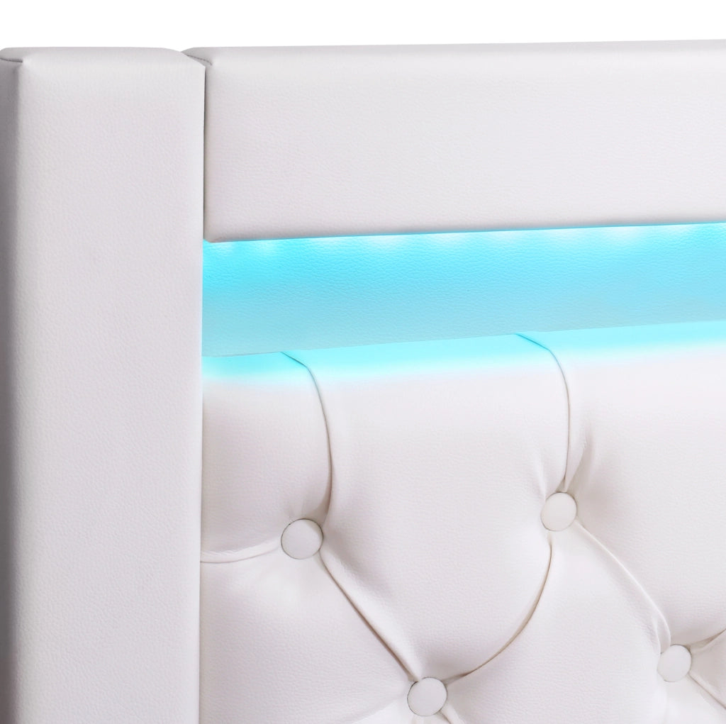 Polsterbett 180x200 cm con contenitore; LED; rete a doghe; PU bianco