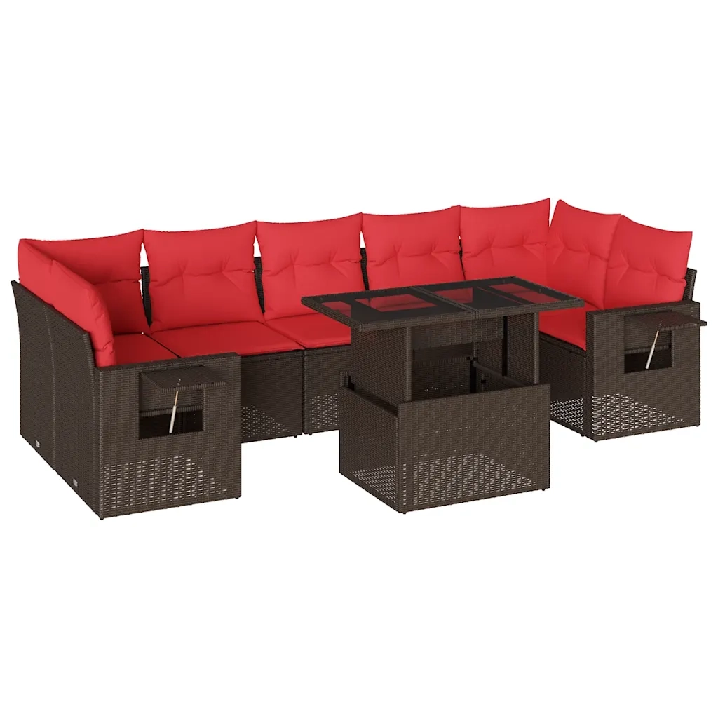 Set Divani da Giardino 8 pz con Cuscini Marrone in Polyrattan 3267784