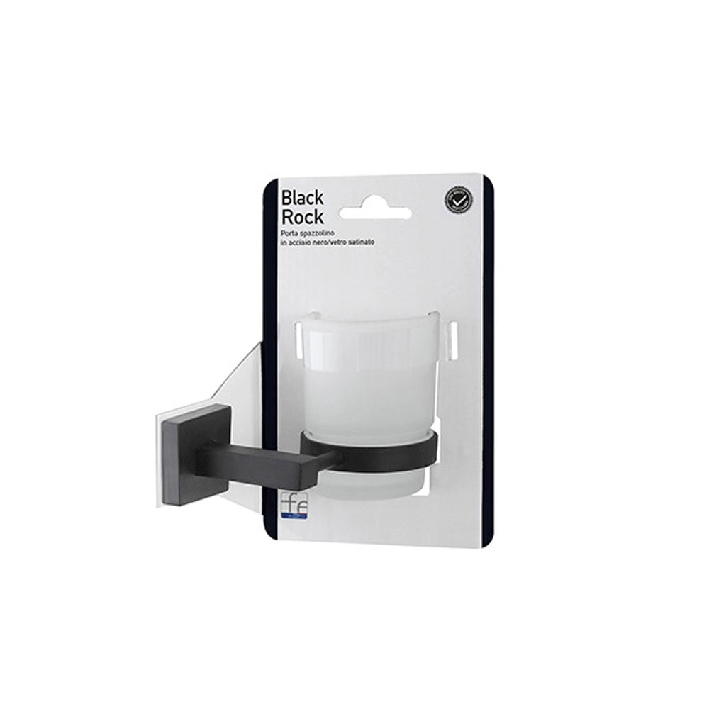 Porta Spazzolino da Bagno Nero a Parete Bicchiere in Vetro Black Rock