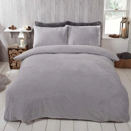 Set di coperte e cuscini in teddy fleece termoisolante morbido e caldo, grigio argento, singolo