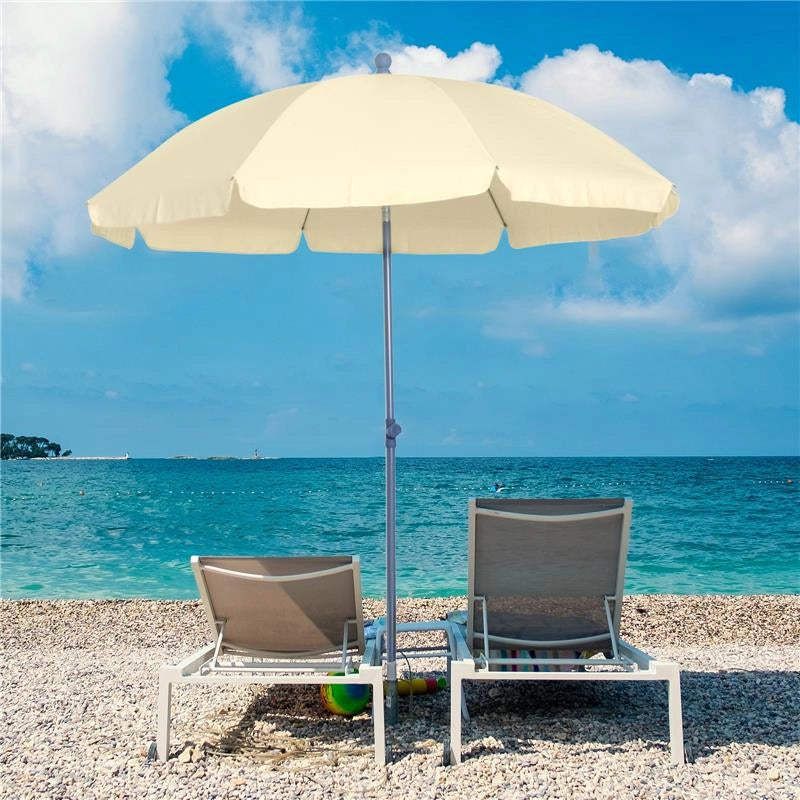 OMBRELLONE PORTATILE 220 CM CON TETTUCCIO INCLINABILE IN POLIESTERE BIANCO CREMA