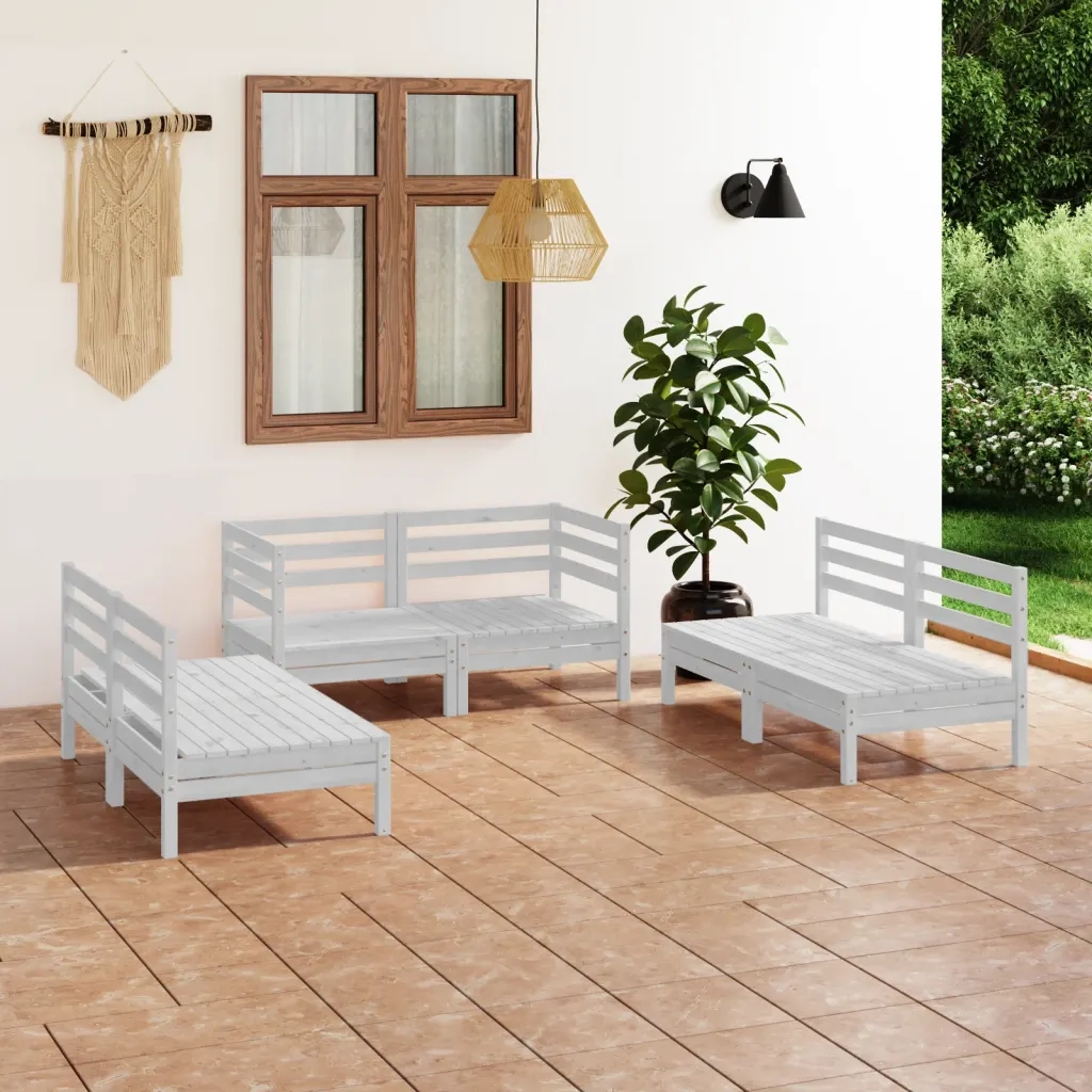 Set Divani da Giardino 6 pz | Set Salotto da Giardino Bianco in Legno Massello di Pino