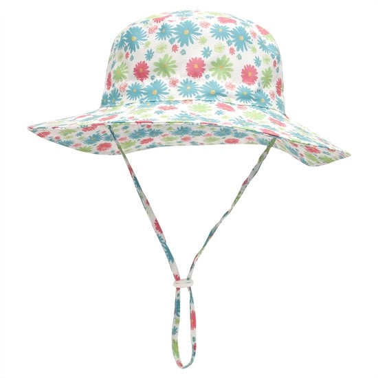 Solecchia per bambini con protezione UV UPF 50+, cappello da mare con visiera regolabile e larga visiera per bambini, cappello per bambini con protezione solare, misura XS: 44-46 cm, colore blu fiore.