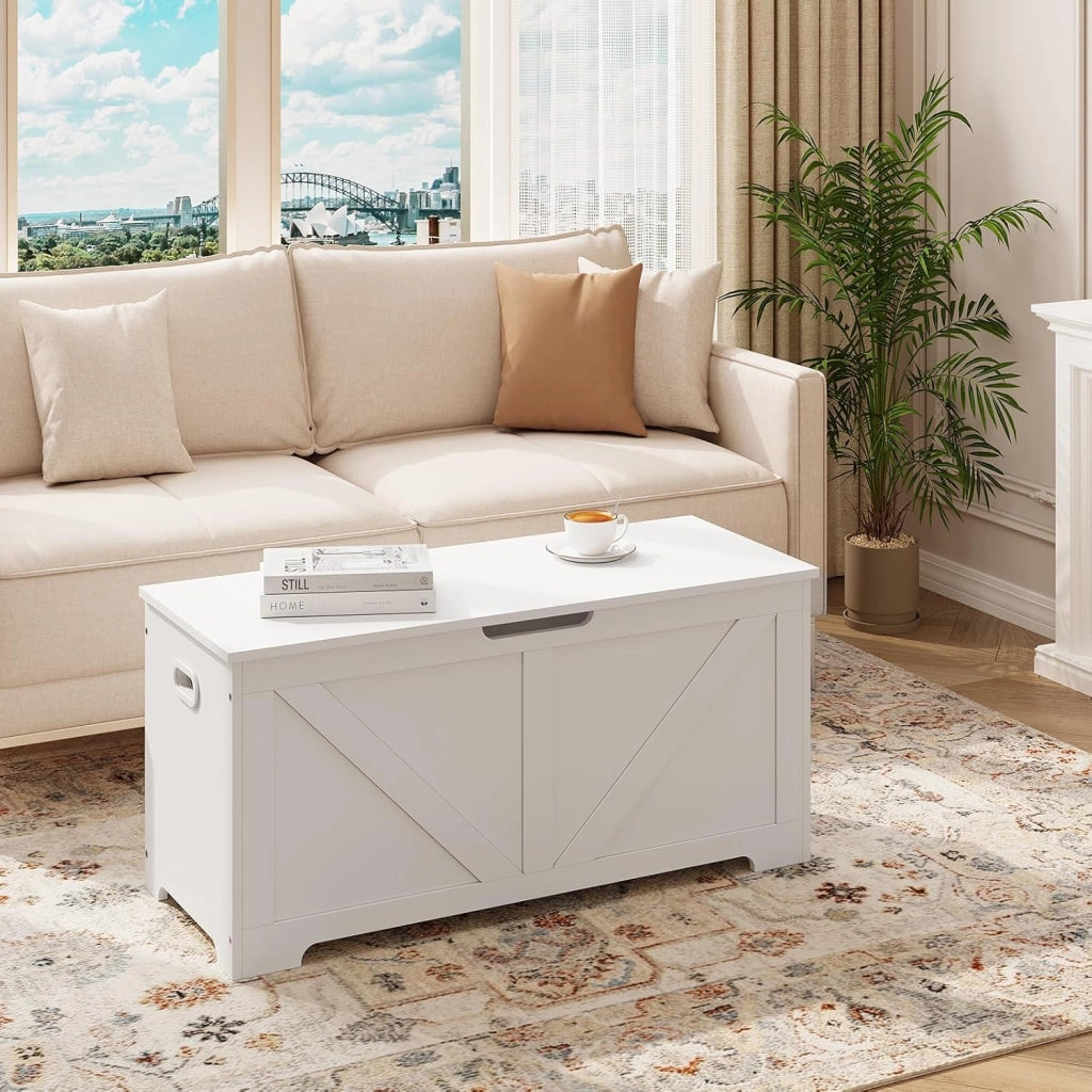Panca Portaoggetti, Panca Contenitore Ingresso 100x40x47 cm, Cassapanca Contenitore Interno 76 L, Poggiapiedi da Divano, Corridoio, Camera da Letto, Soggiorno, Bianco