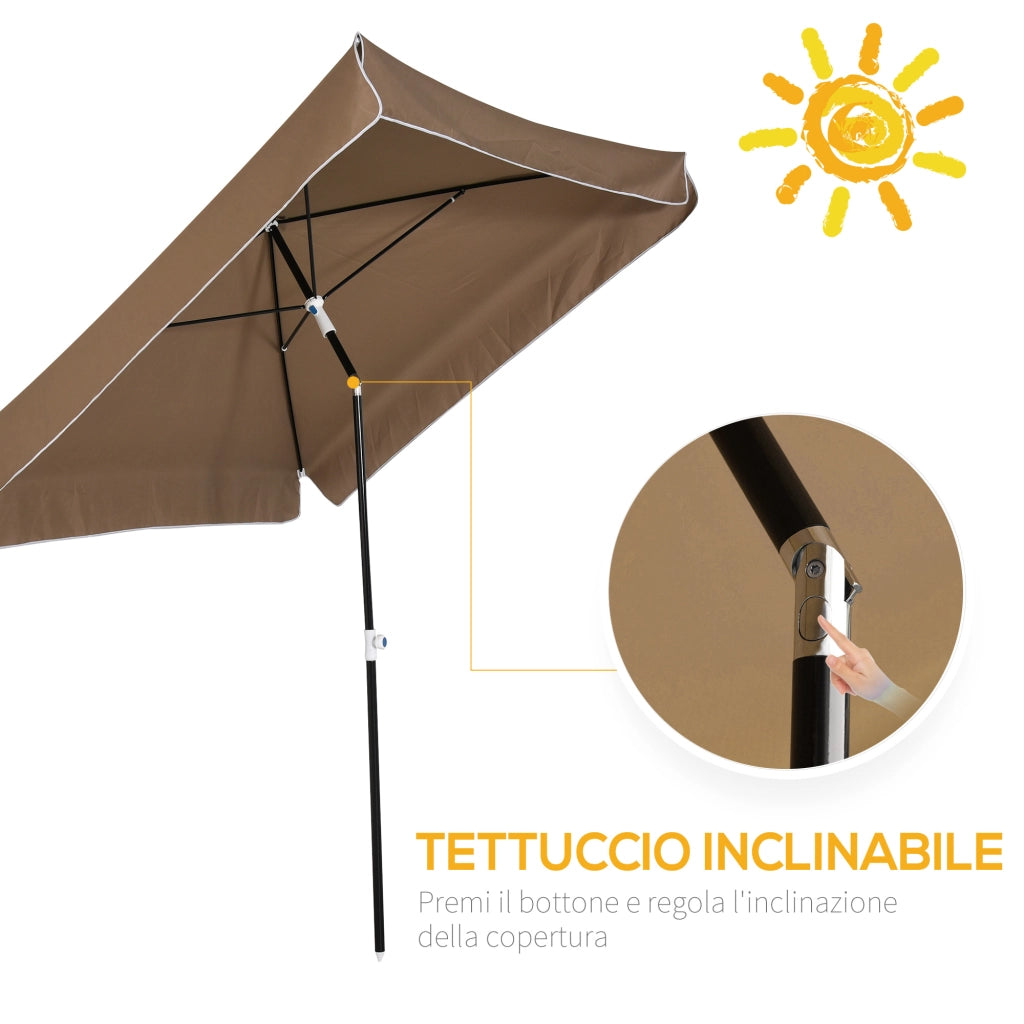 EasyComfort Ombrellone 2x2 m da Esterno con Tettuccio Quadrato, Regolabile e Portatile, in Metallo e Poliestere, Caffè