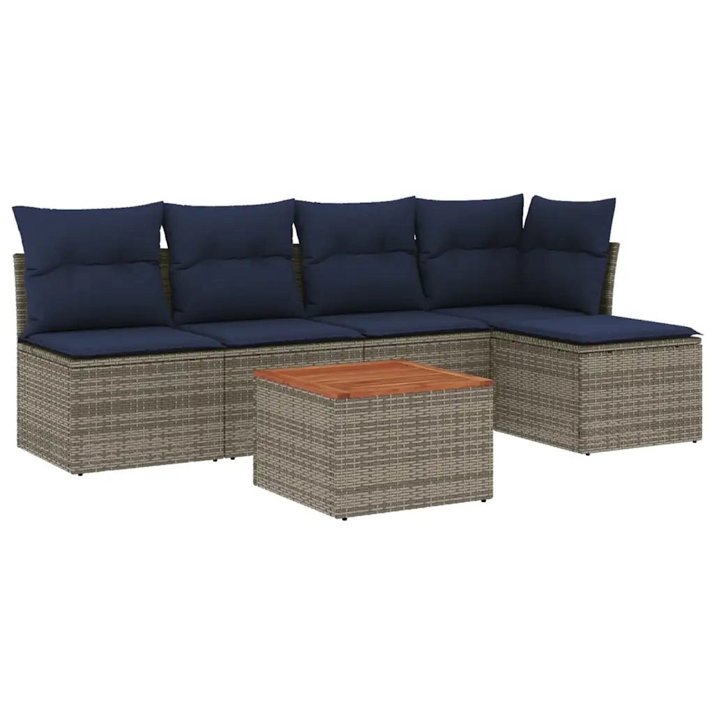 Set Divani da Giardino 6 pz con Cuscini Grigio in Polyrattan 3255935