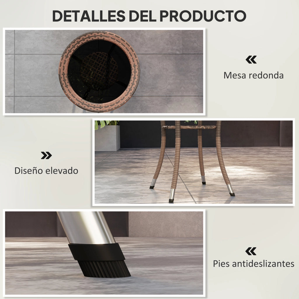 Tavolo da giardino rotondo con piano in vetro ¨C zephmum ¨C marrone 64x71 cm