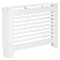 Copritermosifone in Legno Bianco per Caloriferi e Radiatori, con Struttura a Doghe e Ripiano, 112 x 19 x 81cm