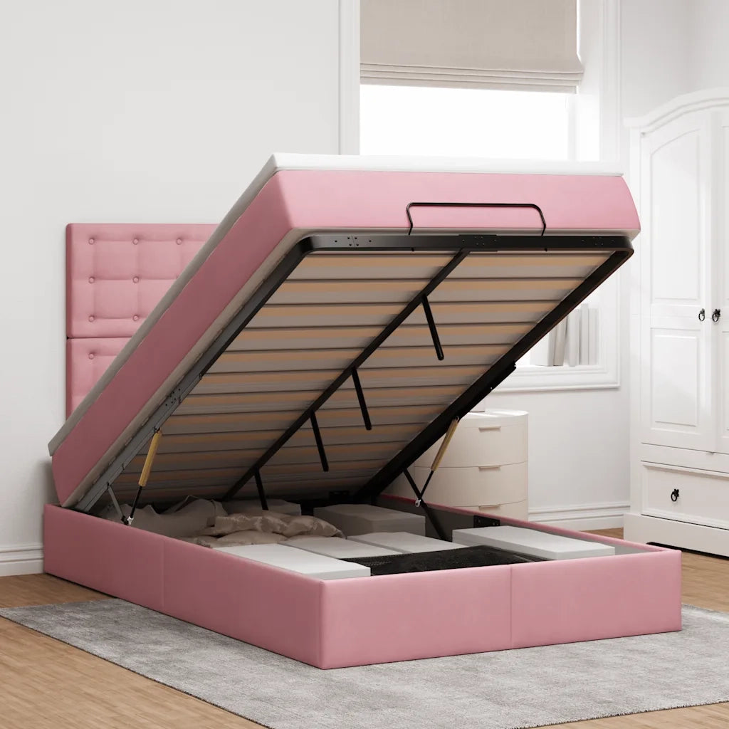 Struttura Letto Pouf con Materasso Rosa 120x200 cm Velluto 3314461