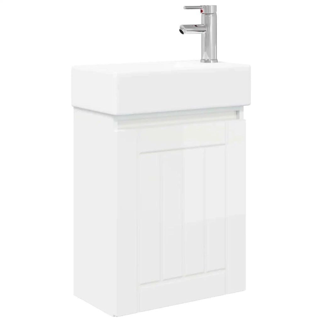 Mobile bagno con rubinetto Bianco Lucido 45,5 x 25,5 x 84 cm