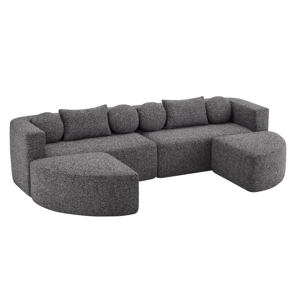 Divano modulare trasformabile in chenille nero 292x165x68 cm