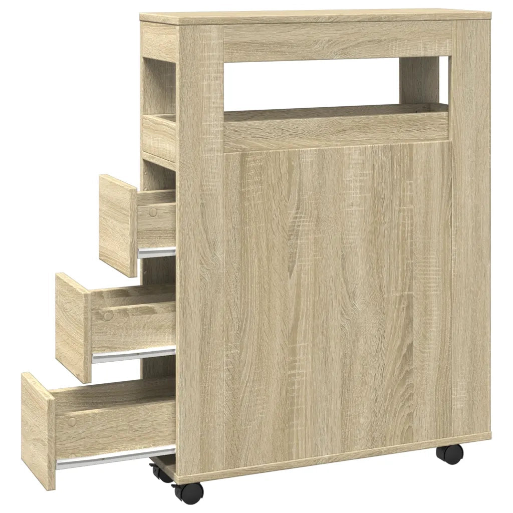 Mobile da Bagno Stretto con Ruote Rovere Sonoma in Truciolato