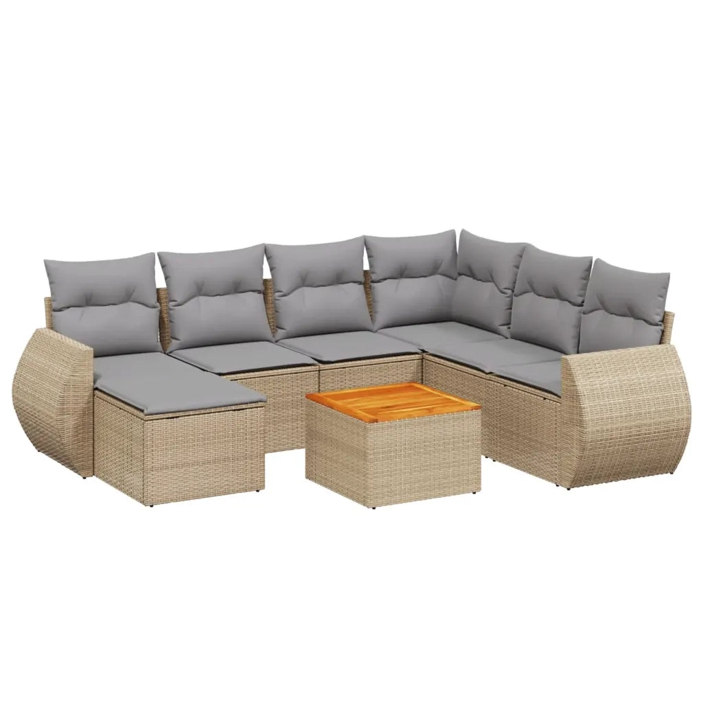 Set Divano da Giardino 8 pz con Cuscini Beige in Polyrattan 3225121