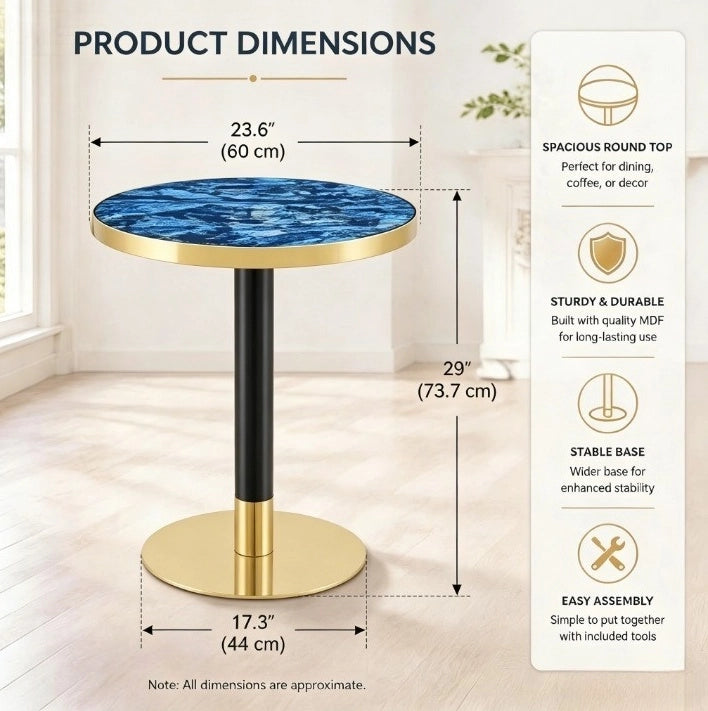 Tavolino rotondo da appoggio 60 cm in MDF e metallo blu