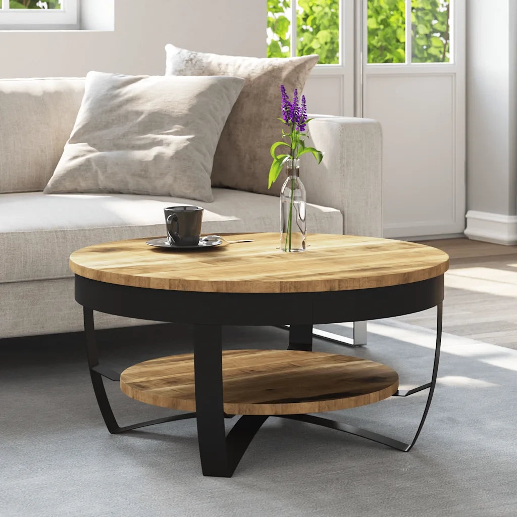 Tavolino da Salotto in Legno Massello Grezzo di Mango 65x32 cm 244675
