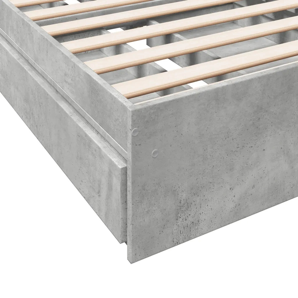Letto singolo | Letto per adulti | Giroletto Cassetti Grigio Cemento 90x190 cm Legno Multistrato
