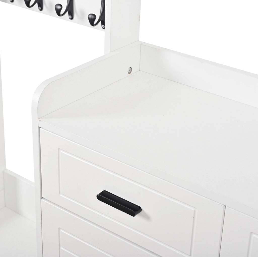 Guardaroba da ingresso bianco con scarpiera, 8 ganci e 2 cassetti