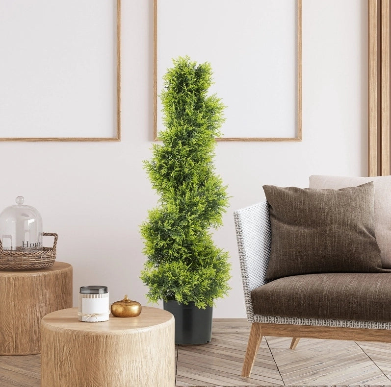 Cipresso artificiale a spirale 90 cm con vaso, pianta decorativa in plastica resistente ai raggi UV