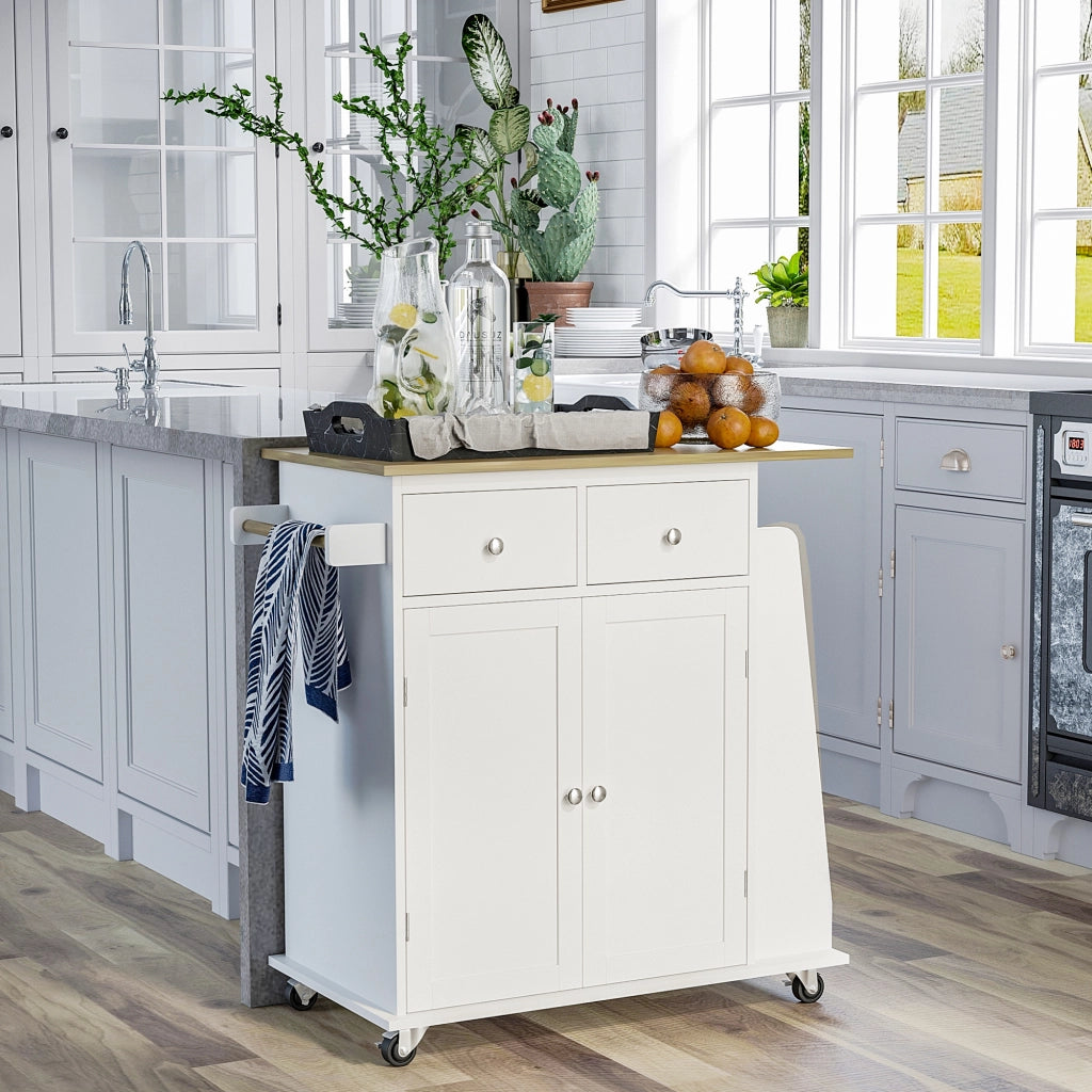 Carrello da cucina con 2 cassetti e ripiani ¨C zephmum ¨C 89x45x89,5 cm bianco