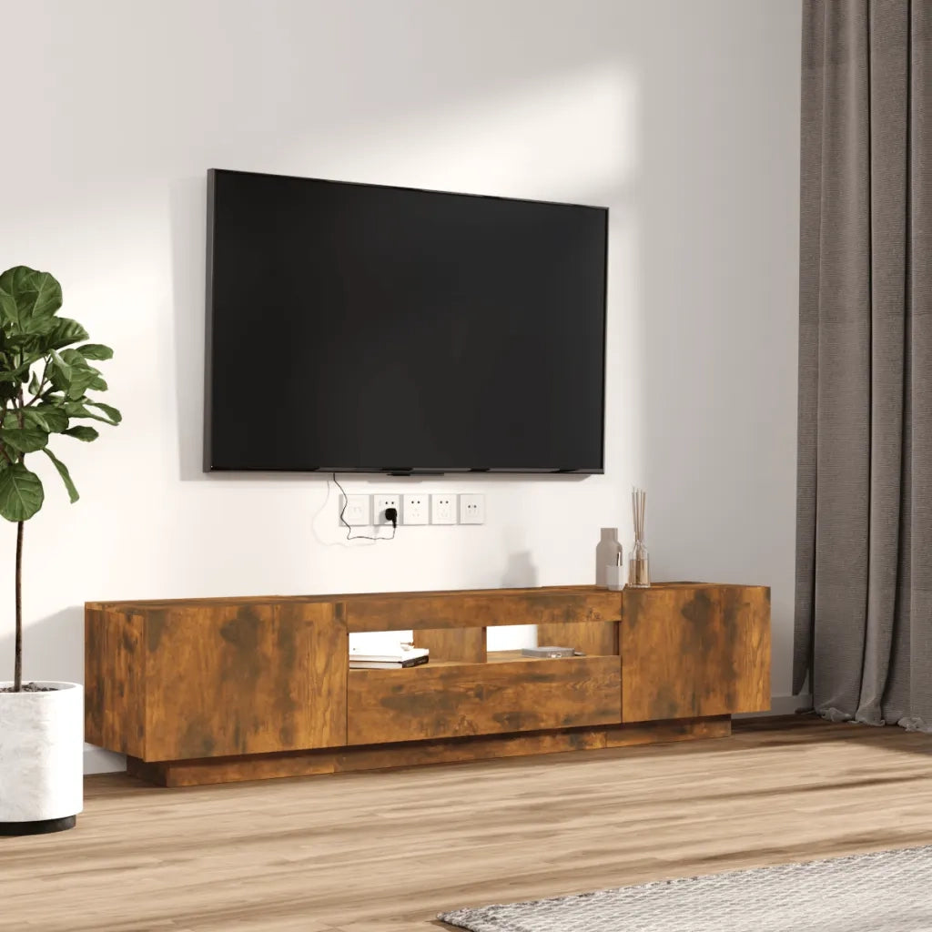 Set Mobili TV 2pz con Luci LED Rovere Fumo in Legno Multistrato 3120167