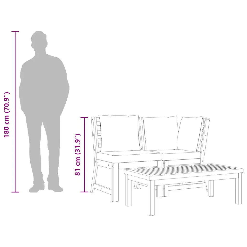 Set Divani Giardino 3pz Cuscini Grigio Scuro Acacia Massello 311835