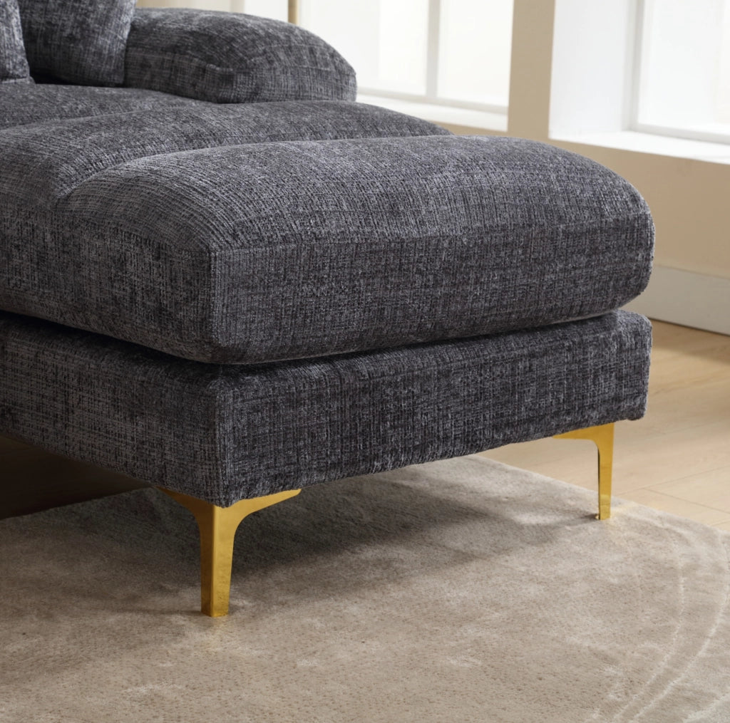 Divano modulare a U in ciniglia grigio con doppia chaise longue