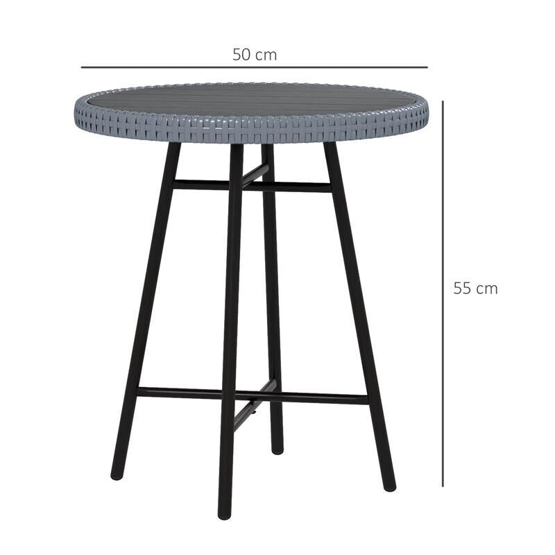 TAVOLINO DA GIARDINO MODERNO CON PIANO IN PLASTICA DI LEGNO, IN RATTAN E ACCIAIO, 50X50X55 CM, GRIGIO E NERO