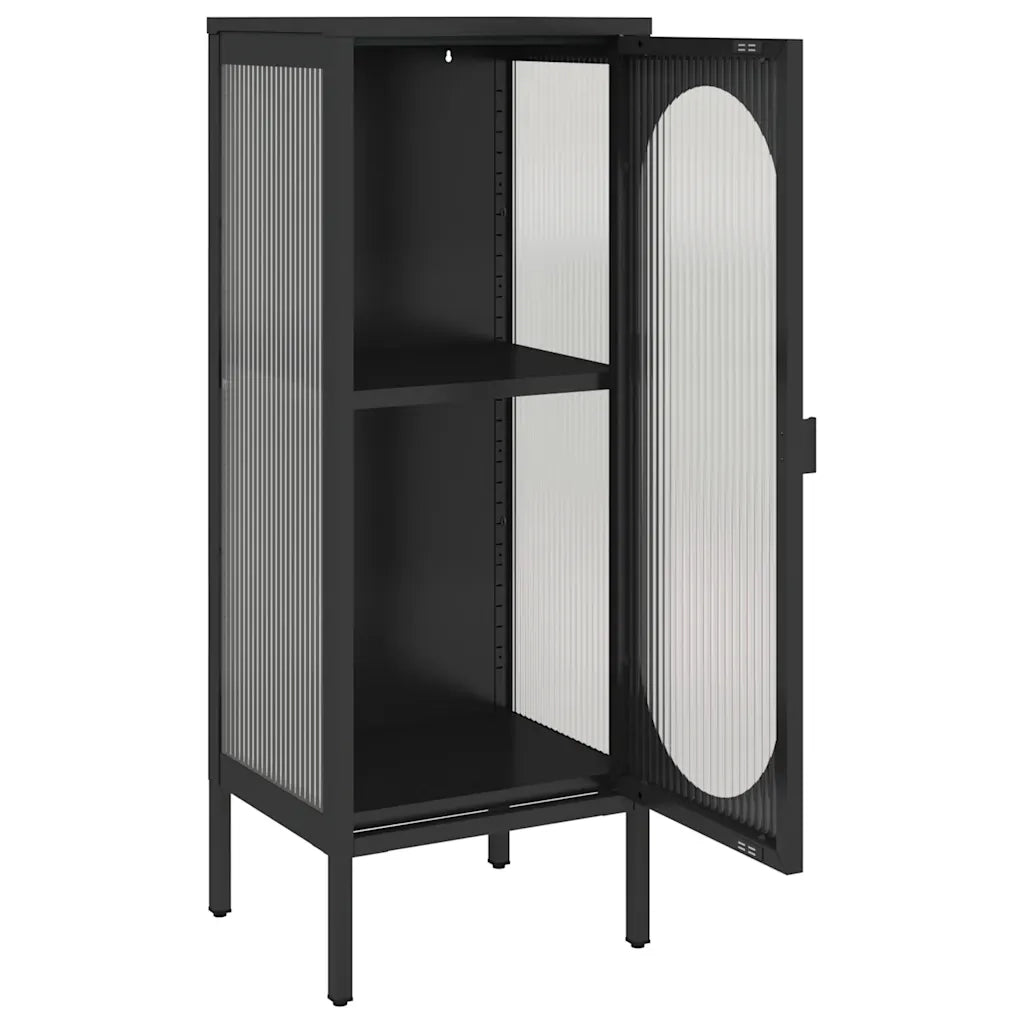 Credenza | Madia | Buffet da pranzo | Armadio da pranzo Nera 40x35x105 cm Vetro e Acciaio