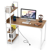 Scrivania per computer con ciabatta elettrica, Scrivania studio da 120 CM con mensola uscite AC Naturale & Bianco-Tavolini per laptop