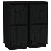 Credenze 2 pz | Madia | Buffet da pranzo | Armadio da pranzo Nero 31,5x34x75 cm in Legno Massello di Pino