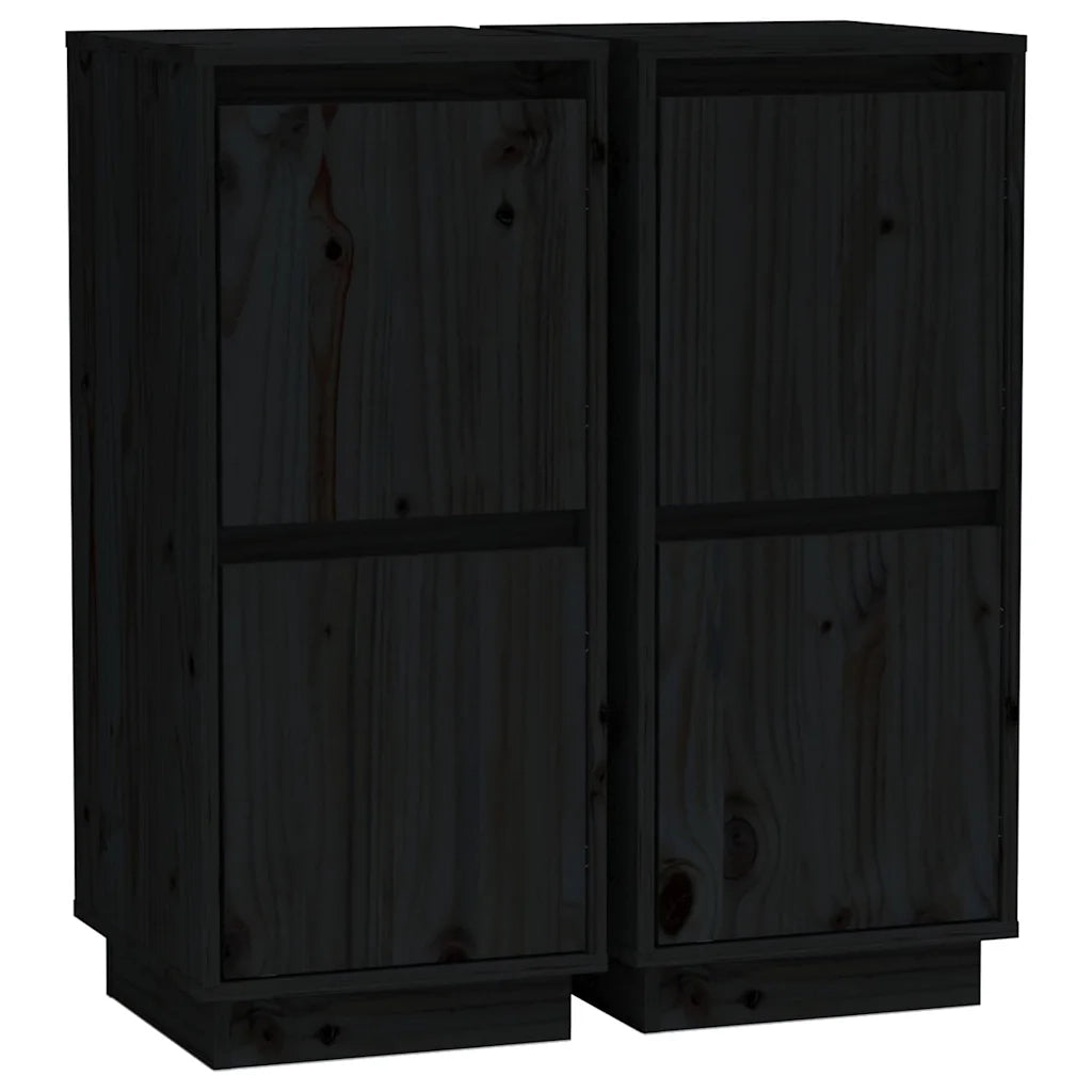 Credenze 2 pz | Madia | Buffet da pranzo | Armadio da pranzo Nero 31,5x34x75 cm in Legno Massello di Pino